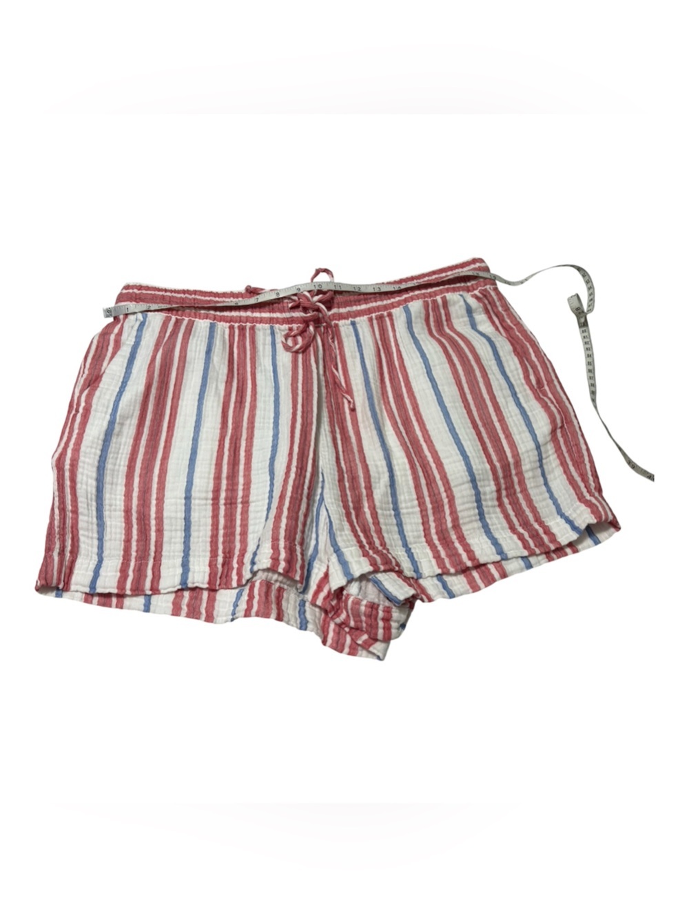 LOFT Striped Cotton Double Gauze Shorts | XL Red White Blue Drawstring Lounge